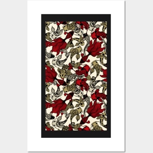 Red and white fish pattern Posters and Art